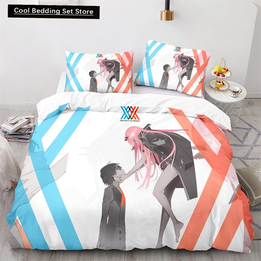 Darling In the Franxx Anime Duvet Cover Set with Pillow Covers Polyester Teens Kids Bedding Set Full Queen King Size Bed Linen