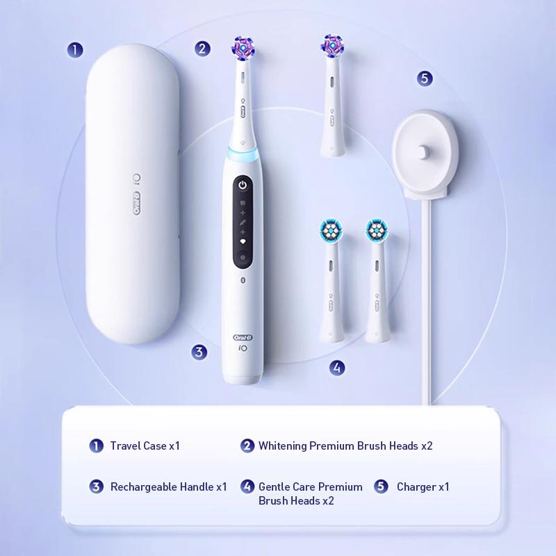 Oral-B IO5 Профессиональная электрическая зубная щетка для отбеливания для взрослых, 5 режимов, 1 ручка, 4 насадки, 1 дорожный футляр