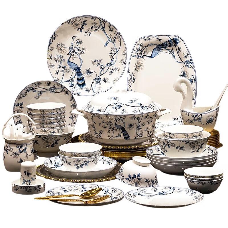 Современный набор керамической посуды Lanka Blue Peacock на 71 предмет