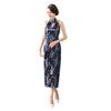 Women Summer Cheongsam Stand Collar Printing Off Shoulder Backless Split Hem Hollow Out Sleeveless Qipao Slim Fit Retro