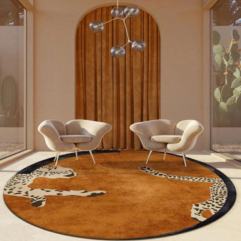 Leopard Print Bedroom Decor Round Rug Fluffy Soft Carpets for Living Room Modern Minimalist Plush Carpet Home Non-slip Floor Mat