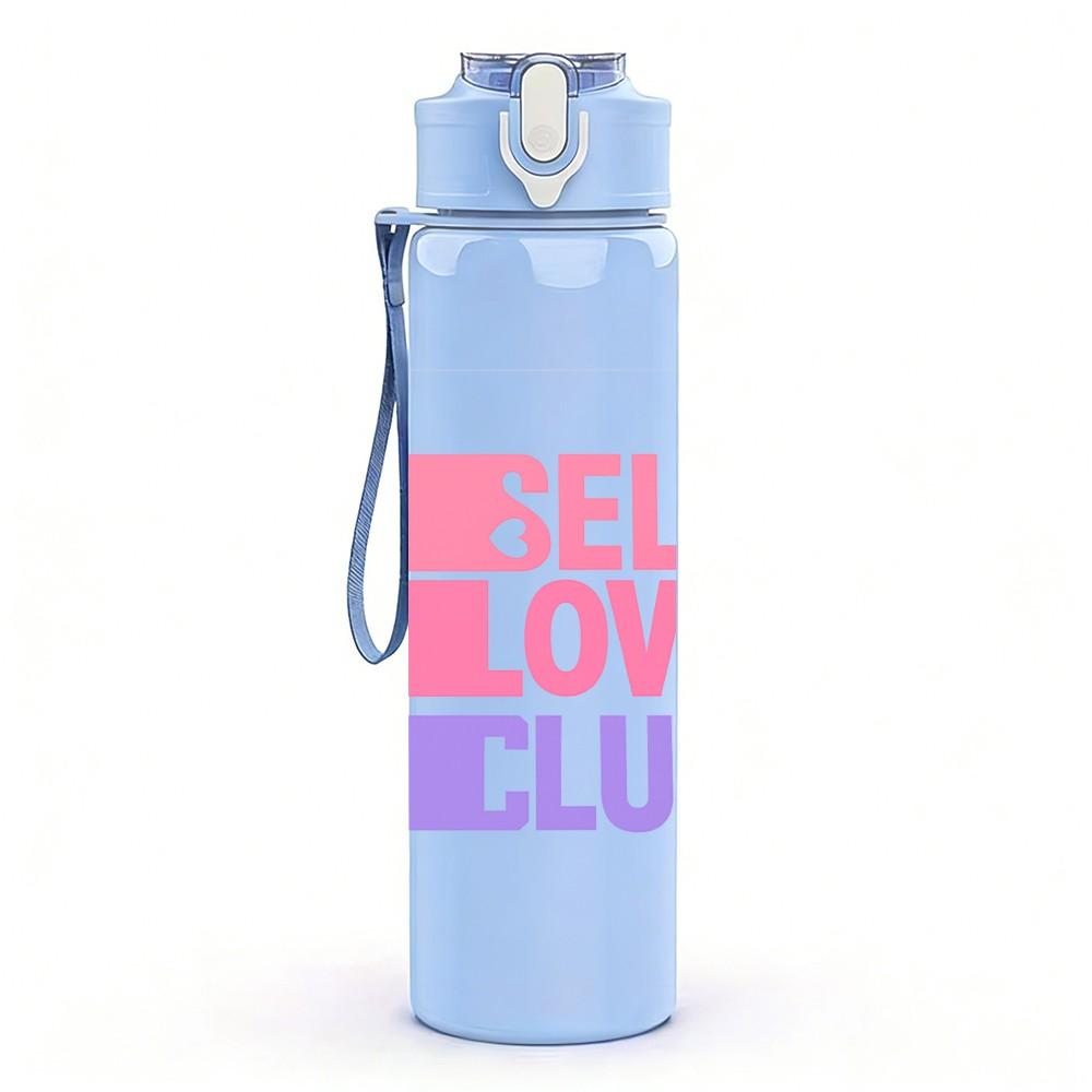 1PC Self Love Club Pink Purple Text Print 750ml Color Plastic Sports Water Bottle Leakproof Flip Straw Lid Suitable for Sports Office Home Use
