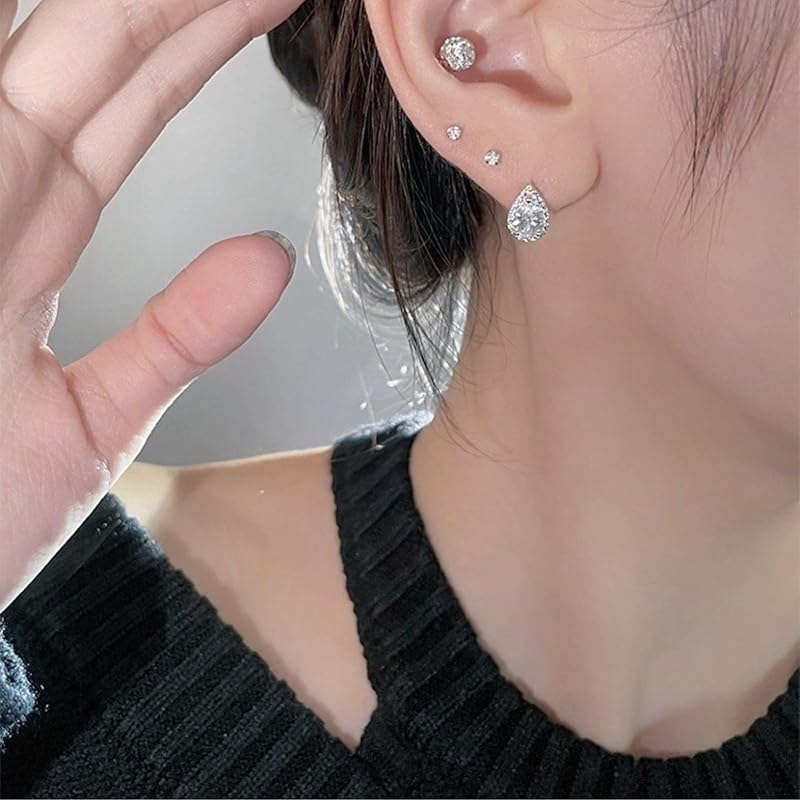 Moonstan earrings ladies Popularity hoop earrings ring Compatible with metal allergies silver 925 post drop Sparkling cute delicate