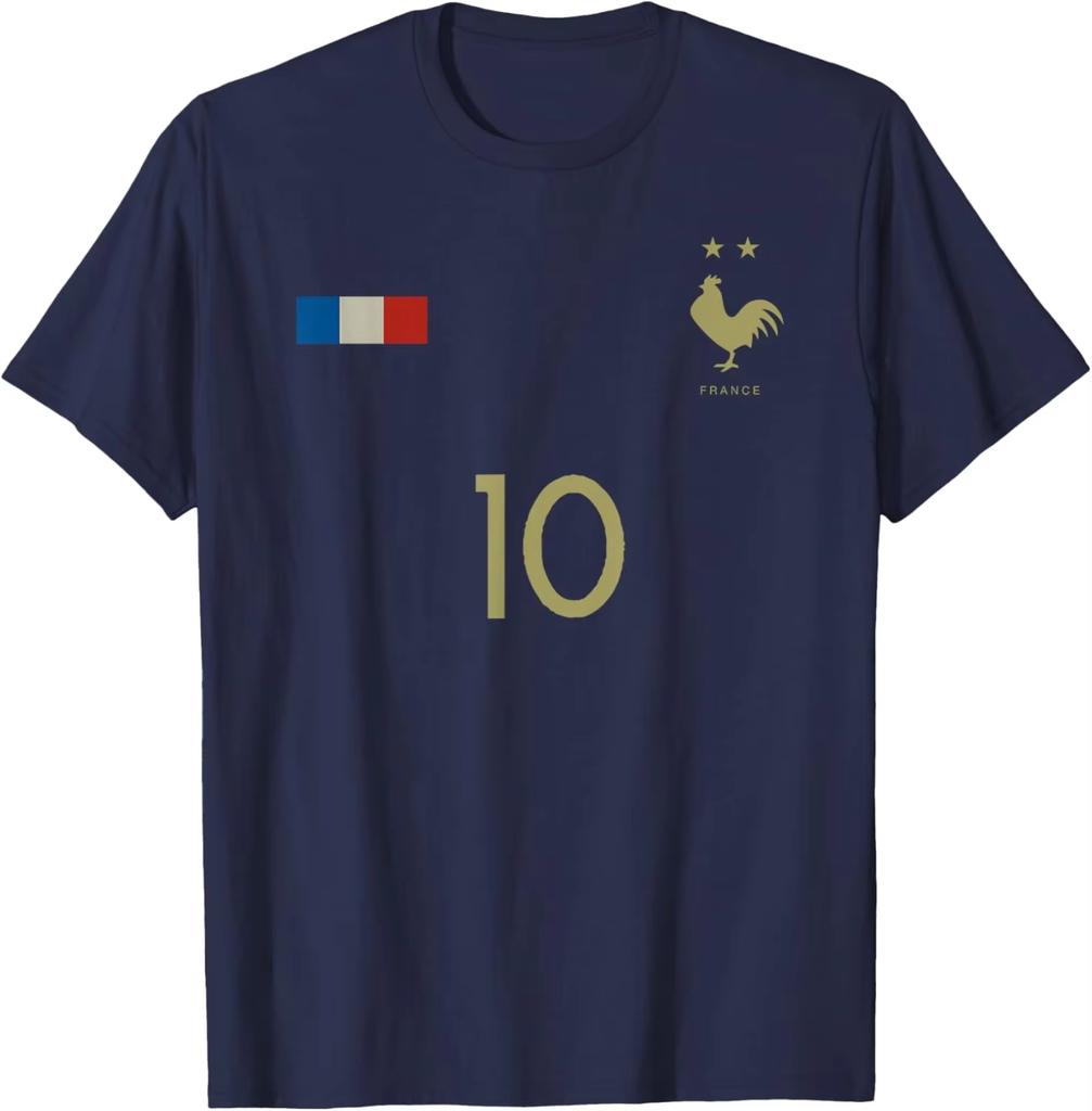 France Football Футболка с ретро-графикой Номер 10 Дышащий Хлопок Повседневная с Круглым Вырезом