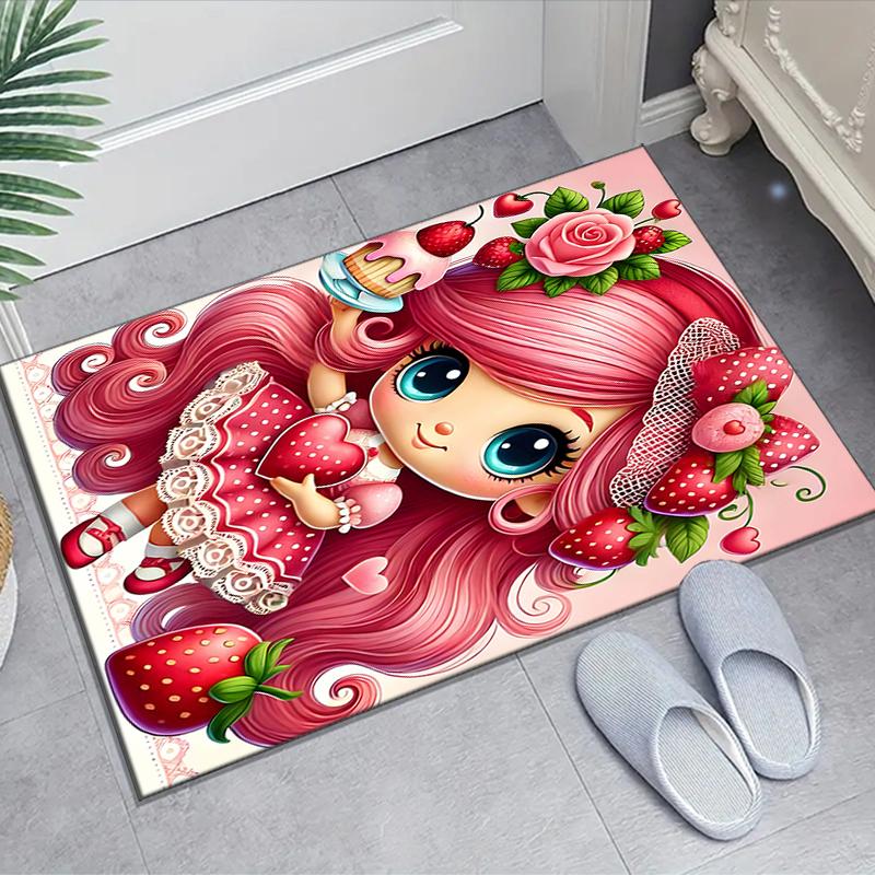1pc Strawberry Princess5 Design Area Rug - Non-Slip, Soft & Cozy Floor Mat for Living Room, Bedroom, Office - Indoor/Outdoor Decorative Carpet