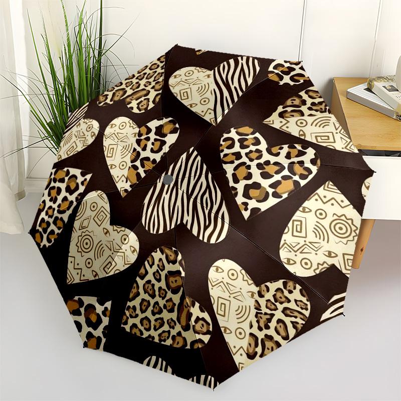 1pc Animal Print Hearts Pattern Umbrella with Plastic Handle,Suitable for All Seasons Home Travel Outdoor UmbrellaPT253