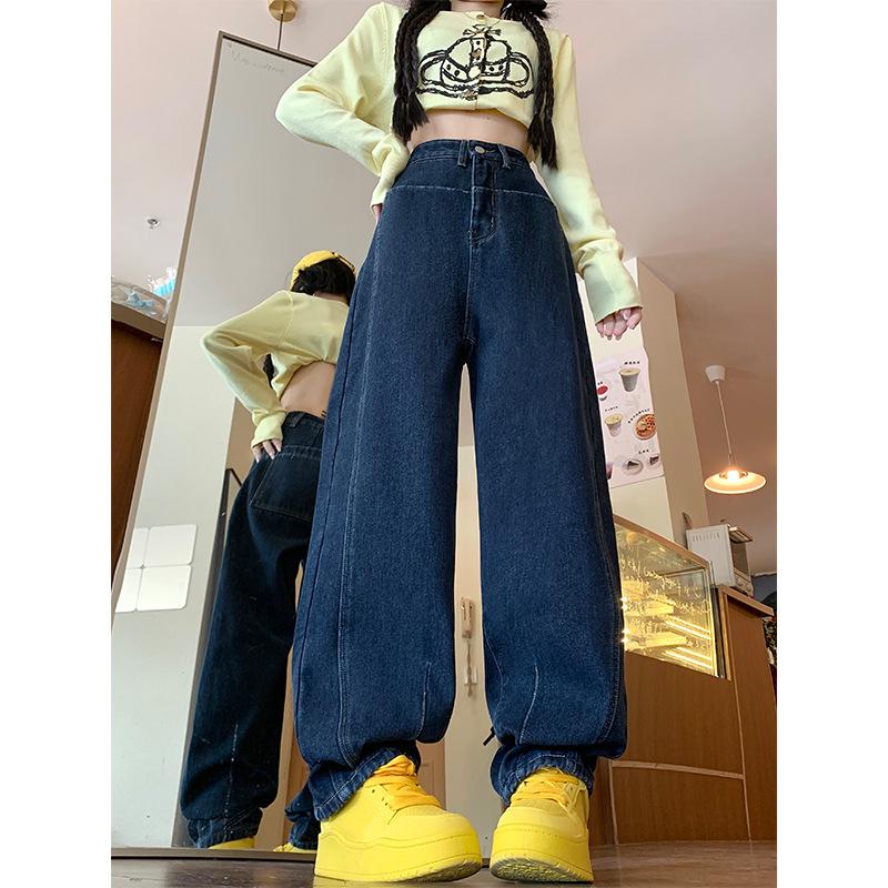 Женские джинсы с широкими штанинами на флисовой подкладке: Уютный осенне-зимний стиль, дизайн «ятаган», большой размер, идеально для фигуры «груша», длина до пола.