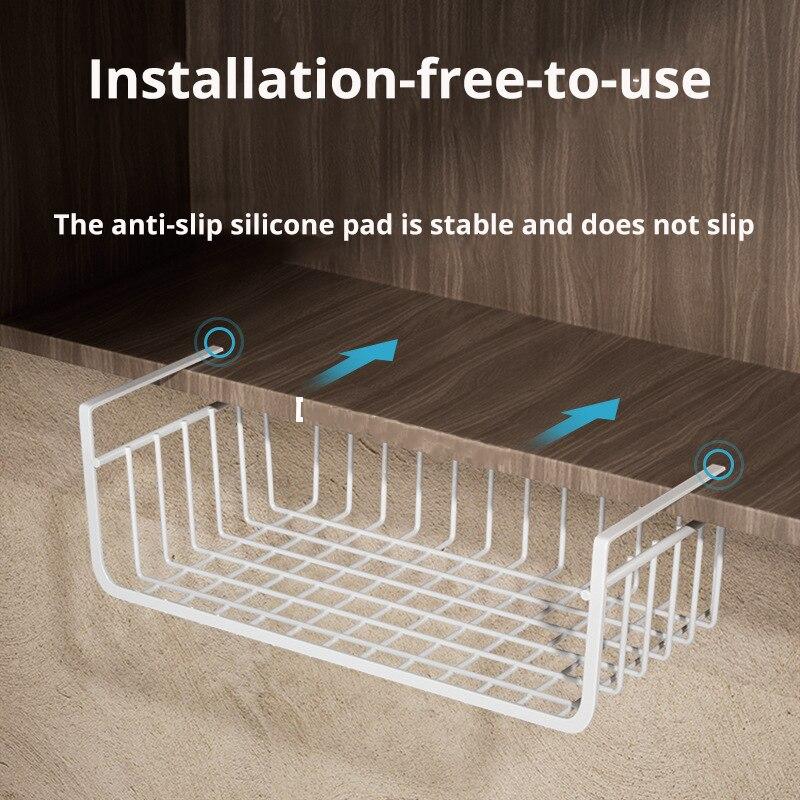 1 шт., белая/черная подвесная сетчатая корзина из железного материала, большая вместительная подвесная корзина под шкафом, настенная корзина для хранения кухонных инструментов