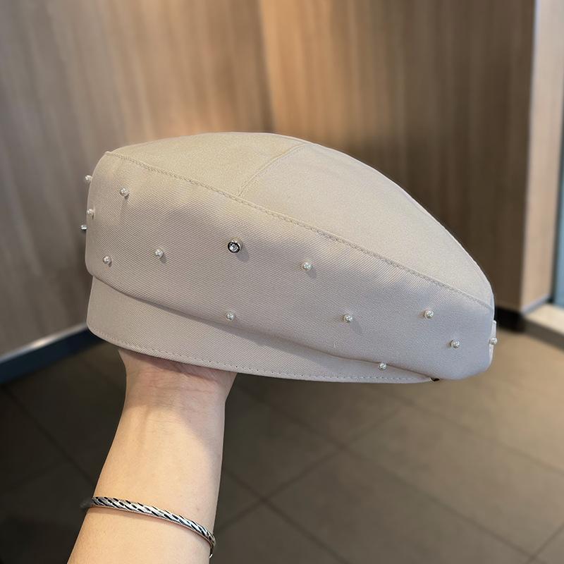 Женский берет со стразами и перламутром, модная весенне-осенняя универсальная шляпа с характером, японская ретро-шляпа с рисунком на лице