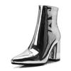 New Large Size 35~40 Fashion Personality Metal Ankle Boots Women's Fur Pointed High Heels