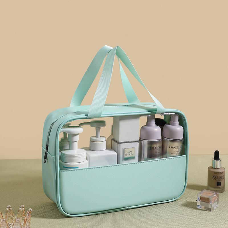 PU Translucent Waterproof Makeup Bag - Large Capacity Travel Bath & Cosmetics Case