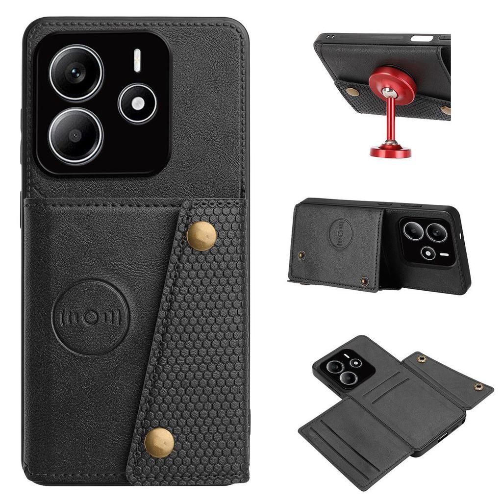 Винтажный кожаный держатель для карт Чехол для телефона для Xiaomi Redmi Note 14 5G Карманы для карт Двойные кнопки-защелки Флип-кошелек Чехол