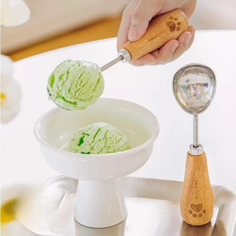 304 Ice Cream Spoon Teddy Bear Stand Ice Cream Scoop Simple Household Fruit Watermelon Spoon Cute Cartoon Multifunctional Scoop