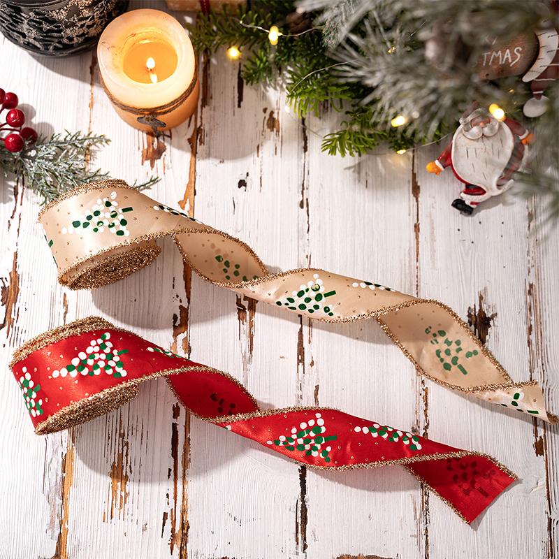 5M Christmas Ribbon Diy Christmas Tree Decoration Wreath Decoration Christmas Tree Snowflakes Snowman Pattern Xmas Holiday Decor
