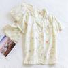 Spring and Summer New Ladies Pajamas Short-sleeved + Trousers Two-piece Set 100%cotton Gauze Cute Flowers Loose Home Clothes Set
