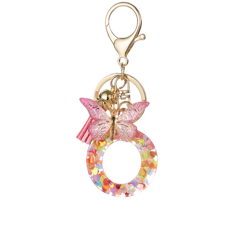 A-Z Dreamy Letters Keychain for Women Tassels Butterfly Pendant Initial Keyrings Purse Suspension Bags Car Key Chain Pink