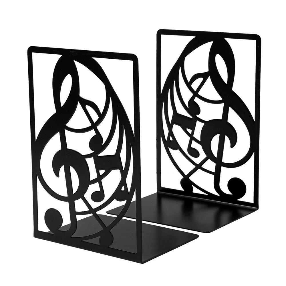 1 Pair L-Shape Music Series Metal Book End Black Artistic Piano Key Bookend Durable Exquisite Music Score Book Holder