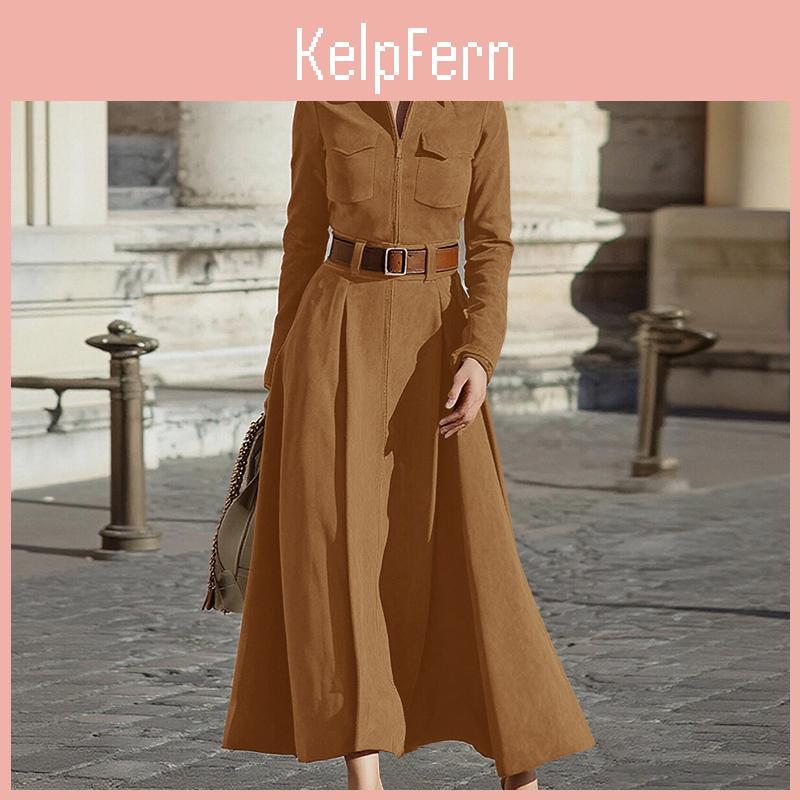 Zanzea Turn Women Casual Down Collar Long Sleeve Aline Long Dress
