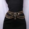 Waist Chain with Double-Layer Design Adjustable Buckle Golden Coin Tassel Decoration Waist Jewelry Belly