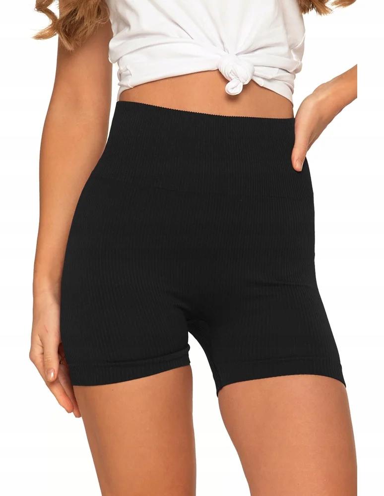 MORAJ Women's Seamless Cycling Sports Leggings High Waist in Ribbed Pattern S/M BLACK