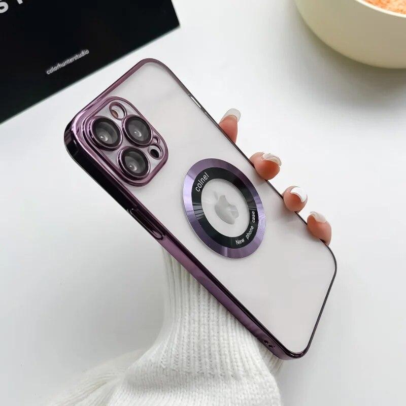 Роскошный магнитный прозрачный чехол для защиты линз Magsafe для iPhone 14 15 13 12 11 Pro Max Plus, задняя крышка с беспроводной зарядкой