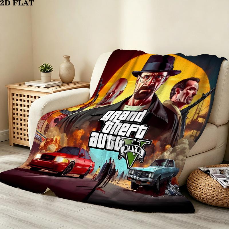 1PC Grand Theft Auto Patterned Flannel Blanket Suitable For All Seasons For Home Decor Warmth And Comfort Gifts Holiday Present