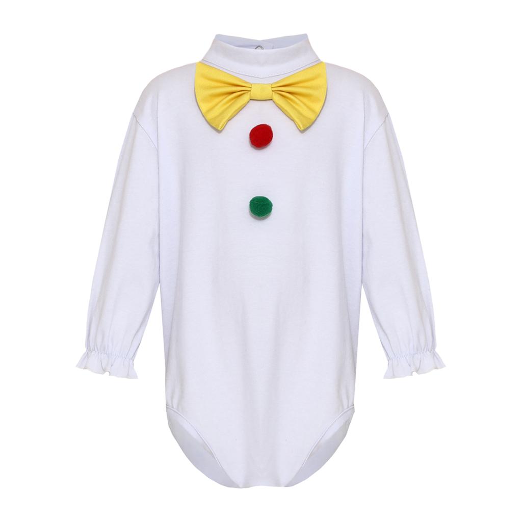 Toddler Two Piece Clown Costume Circus Romper Long Sleeve Bow Tie Pompom Suspenders Shorts Outfit