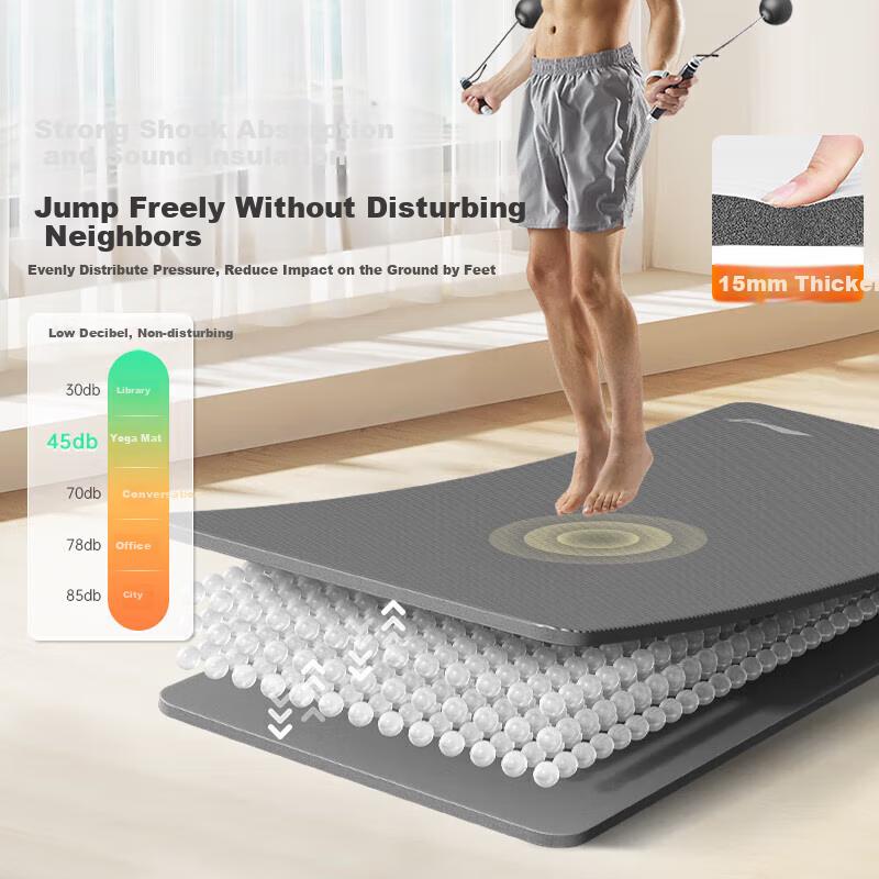 Li-Ning Yoga Mat, Thickened And Extended to 2 Meters, Wide Professional Exercise Mat for Sit-Ups, Non-Slip, Soundproof, Shock-Absorbing, 706 Gray