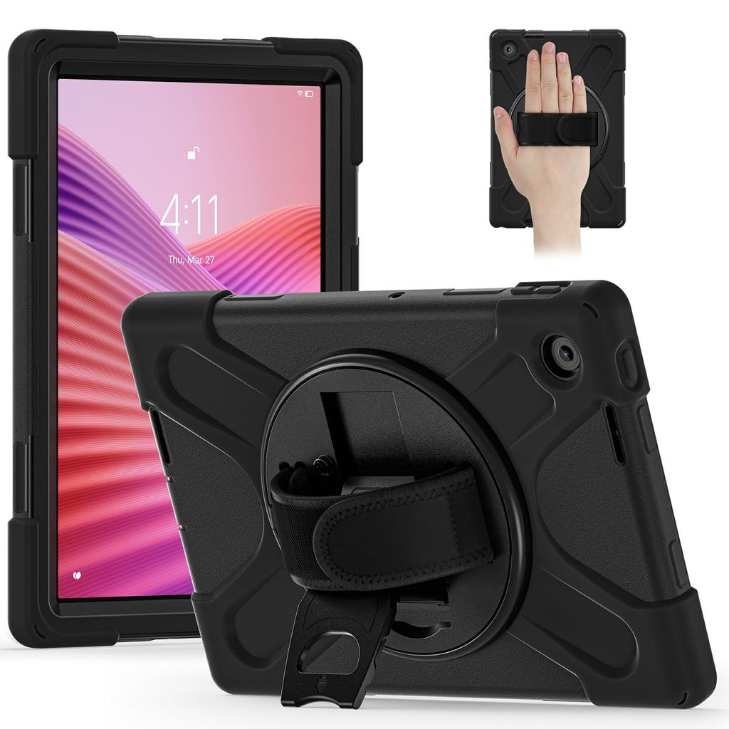For Lenovo Tab 10.1 (2025) TB311XU/Zhaoyang K10C Case Rotary Kickstand PC+Silicone Hand Strap Tablet Cover