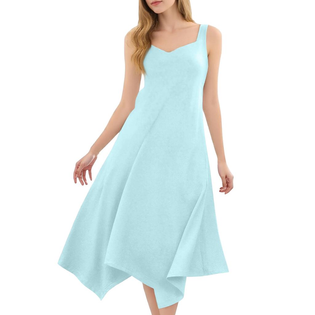 Женское повседневное модное платье миди без рукавов с круглым вырезом и нерегулярным подолом
