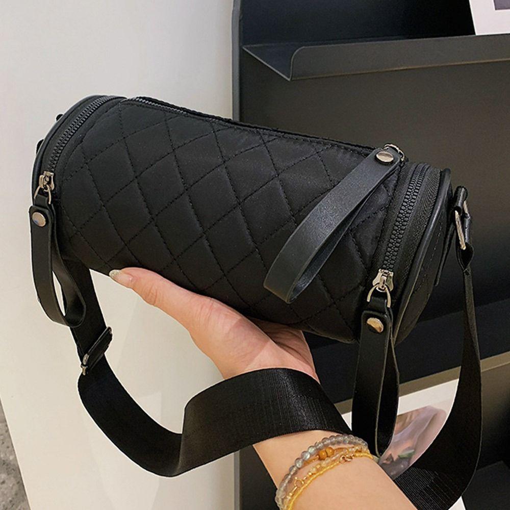 Women Diamond Lattice Cylinder Pillow Bag Crossbody Handbag Shoulder Bag Messenger Satchel