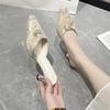 2024 Women's Summer New Fashion Print Designer Sexy Pointed Toe Slip-on Mule Shoes Outdoor Casual Office Women's High Heels