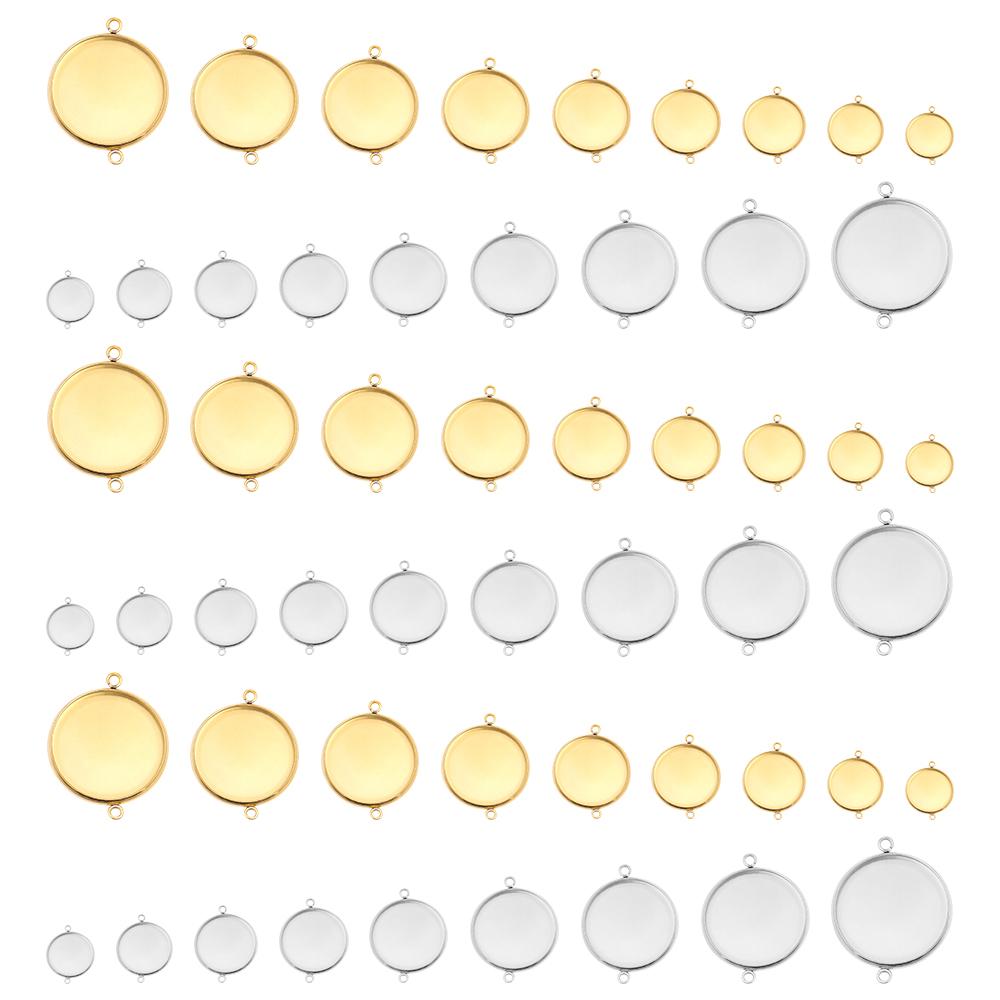10pcs/lot 6-30mm Round Stainless Steel Pendant Blank Cabochon Base Double Hole Setting Bezel Tray DIY Jewelry Making Component