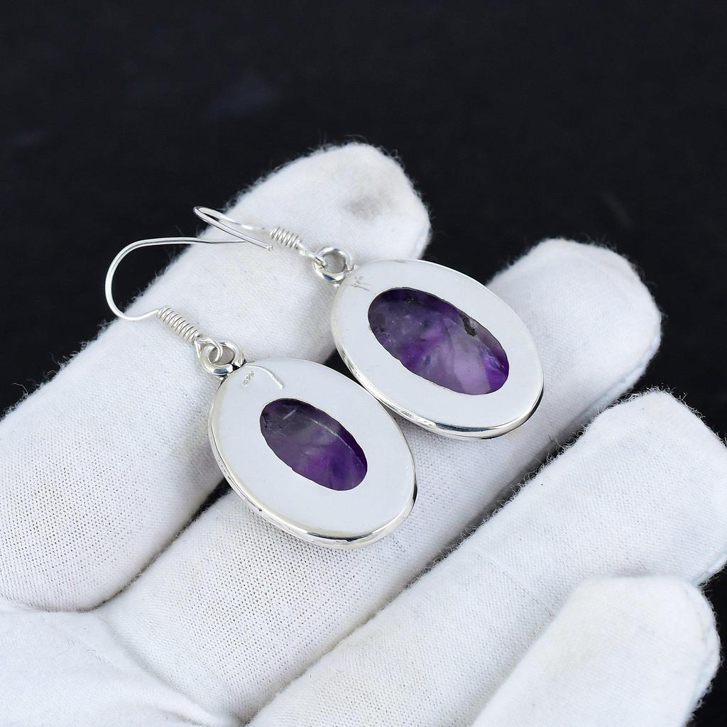 Серьги из натурального аметиста, старинные серьги из стерлингового серебра 925 пробы, серьги-подвески из серебра в стиле бохо, подарки для вечеринок, подарки для нее