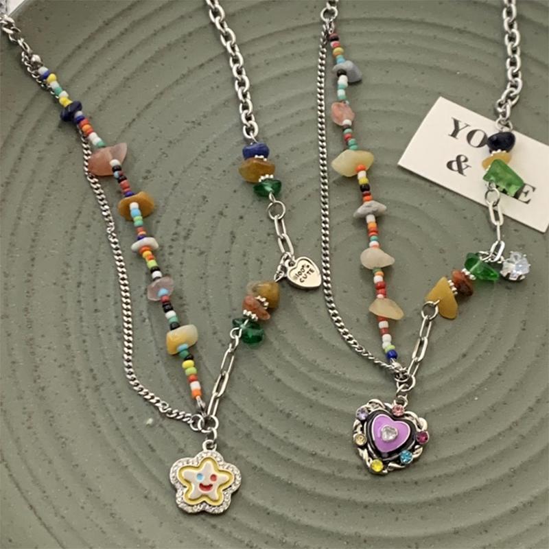 Милый браслет из бисера цвета конфет, креативное нежное ожерелье с подвеской в виде звезды, очаровательное винтажное украшение в виде сердца любви