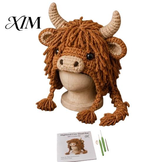 Creative Hobby for Adults Animal Hood Hat Crochet Kit, DIY Earflap Easy Supplies Cute Craft Kit Beginners, Handmade Winter Headwear