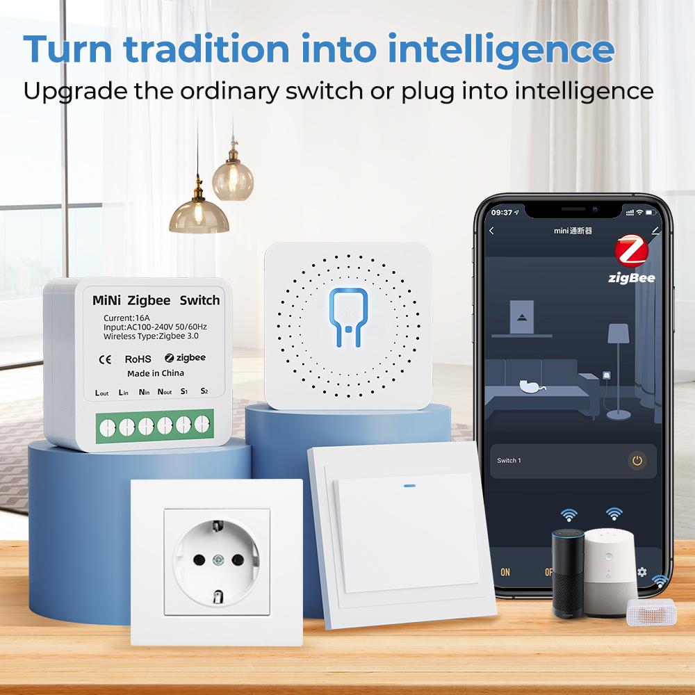16A Tuya Zigbee 3.0 Mini Smart DIY Switch 1 Way Control Smart Home Relay Automation Breaker Работает с Alexa Google Home Yandex