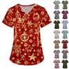 Women's Fashion V-Neck Short Sleeve Workwear With Pocket Christmas Printed Top