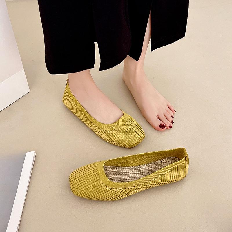 Вязаные балетки Осень Новые Квадратный носок Неглубокие Сетчатые Дышащие Мягкая подошва Нескользящие Кроссовки