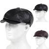 Spring Autumn Hats for Women Solid Plain Octagonal Newsboy Cap Men Ladies Casual Pu Leather Hat Winter Beret Women Painter Caps