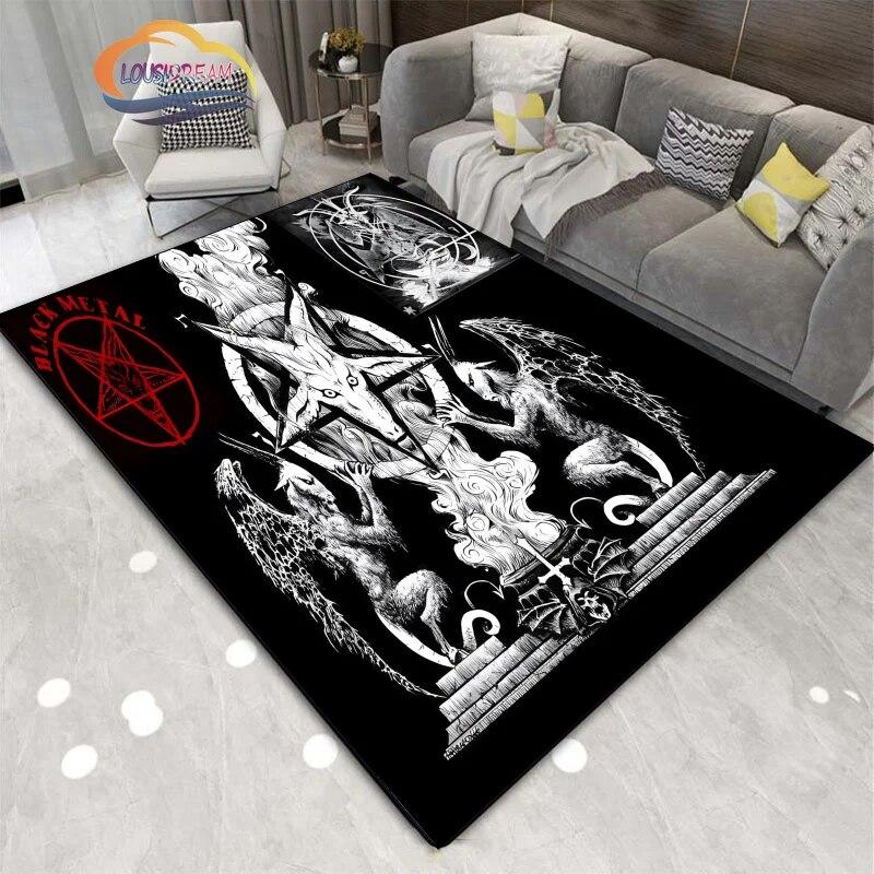 Demon Goat Baphomet carpet-Satanic Skull Inverted Pentagram Area Rug-Gothic Satanic Rug-Living Room Bedroom Decorative Floor Mat