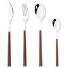 4Pcs Imitation Wooden Handle Cutlery Set Stainless Steel Dinnerware Tableware Knife Fork Spoon Silverware Party Kitchen Flatware