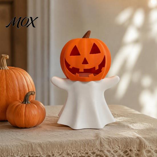 Indoor Autumn Decor Halloween Pumpkin Ghost Candle Holder, Decorative LED Electronic Spooky Home Ornament Stand, 3D Printed for Party Tabletop