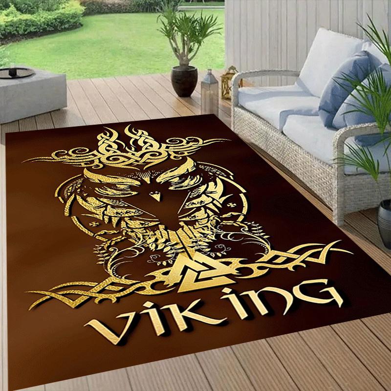 1pc Viking Owl Print, Design Indoor Area Rug - Soft, Anti-Slip, and Durable Gaming Room Decor for Bedroom, Living Room