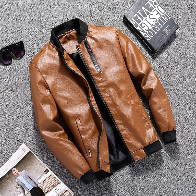 Spring and Autumn Baseball Collar Casual Jacket Youth Slim Washed Leather Jacket Fashion