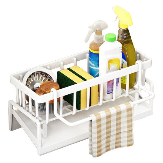 Drain Rack Kitchen Sponge Organizer Large Capacity Multipurpose Self-draining Countertop Dish Soap Holder Sink Caddy