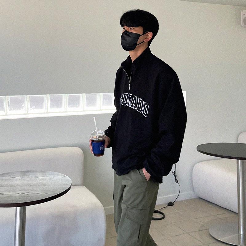 Свитер с половиной высокого воротника, мужская весенняя куртка с буквенным принтом, корейская версия The Tide, свободная нижняя рубашка с длинными рукавами