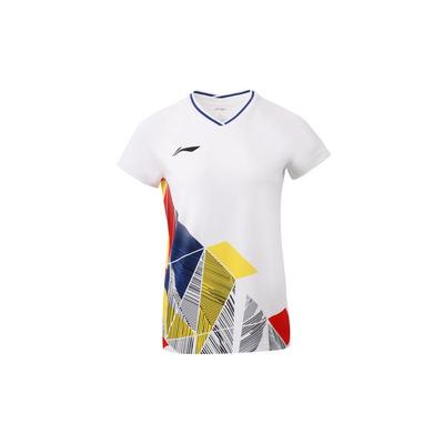 Футболка Li Ning Badminton Series с цветными блоками, дышащая, быстросохнущая, с коротким рукавом, для соревнований, женская, стандартная, белая AAYR374-1