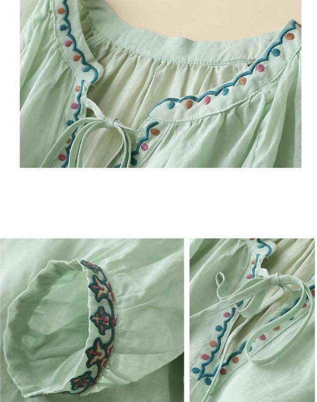 Летняя женская футболка с вышивкой, V-образным вырезом и рукавом три четверти для женщин