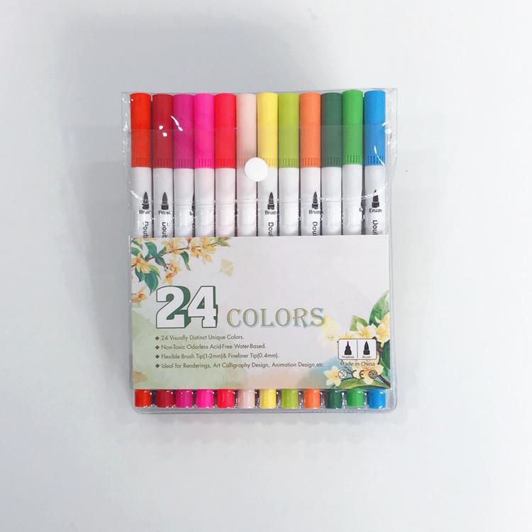 Double-Ended Watercolor Brush Pen Set - Soft-Tip Colored Markers for Children's Outlining and Painting